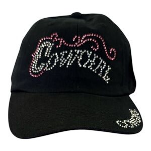 Y2K Rhinestone Cowgirl Black Adjustable Baseball Cap Hat